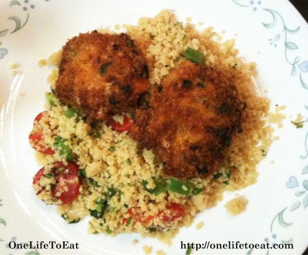 Salmon Cakes served on a bed of couscous
