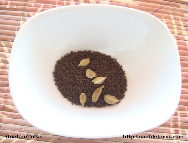 Tea leaves and cardamom pods